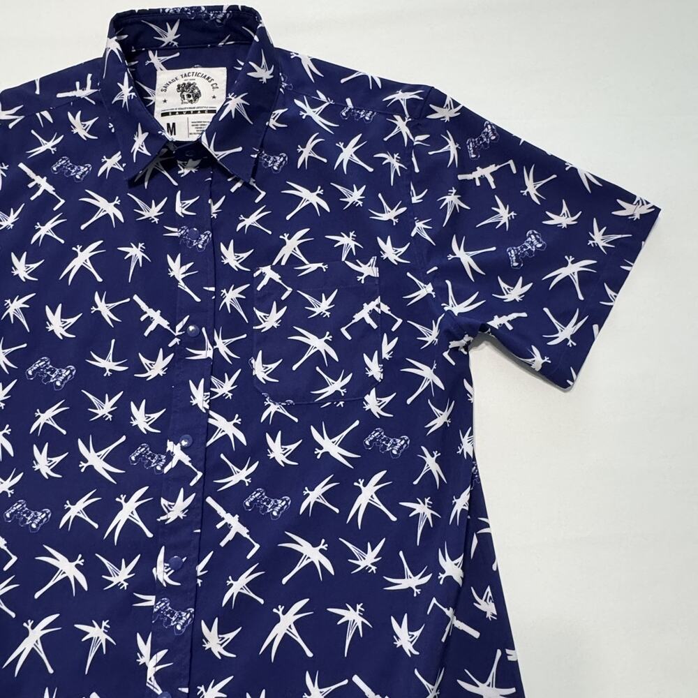 Savage Tacticians Hawaiian Shirt Blue MP7 MP9 H&K Aloha Camp Shirt Medium Snaps